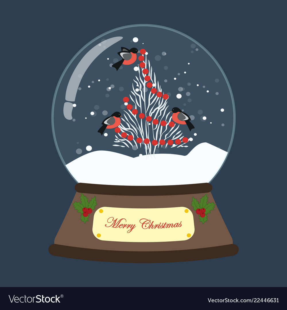 Christmas snow globe with tree and birds Vector Image