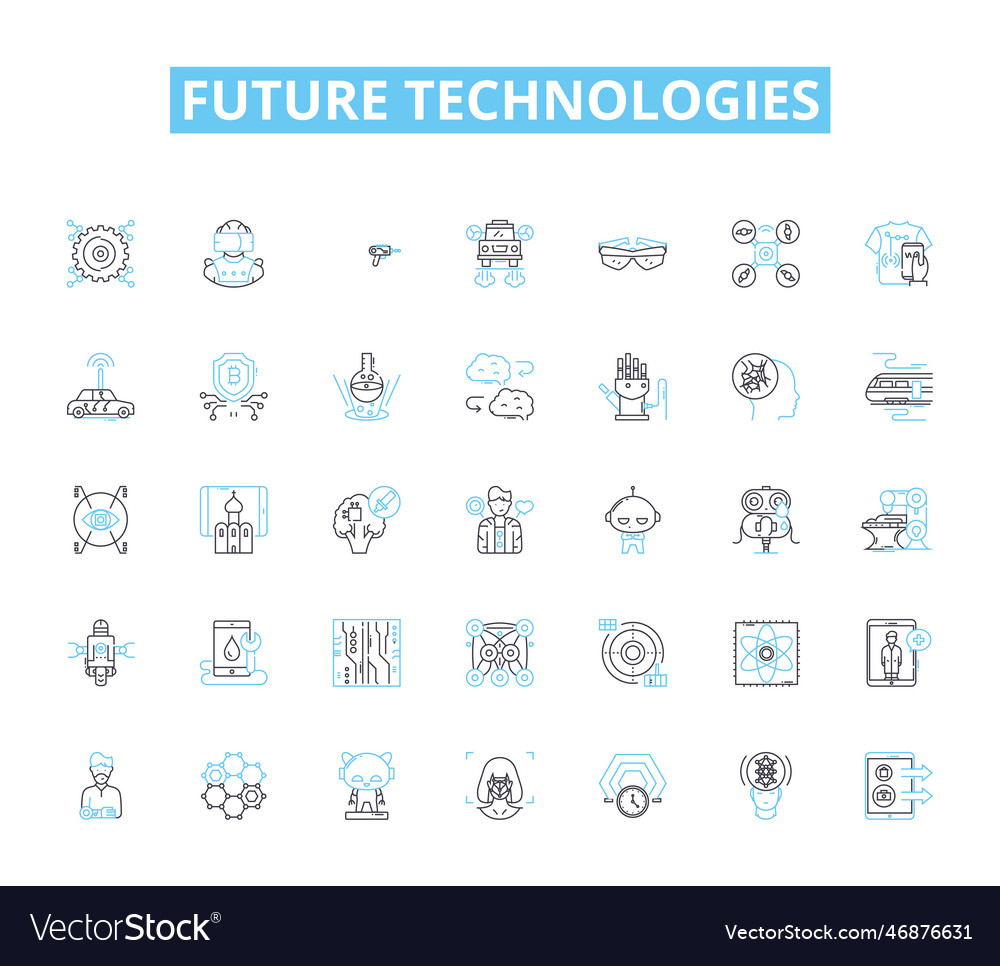 Future technologies linear icons set robotics