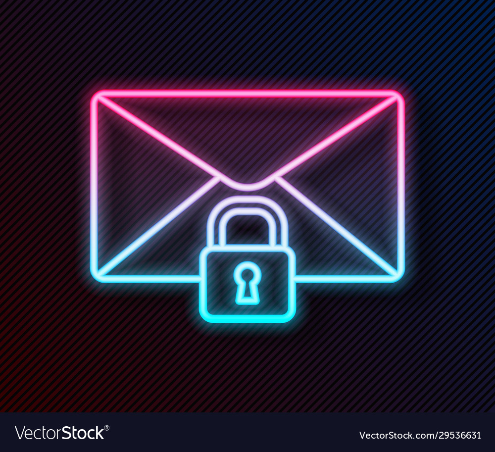 Glowing neon line mail message lock password icon vector image Glowing neon line mail message lock password icon