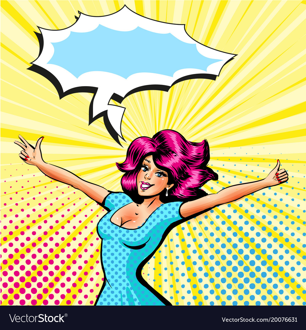 Pop art of happy girl with Royalty Free Vector Image