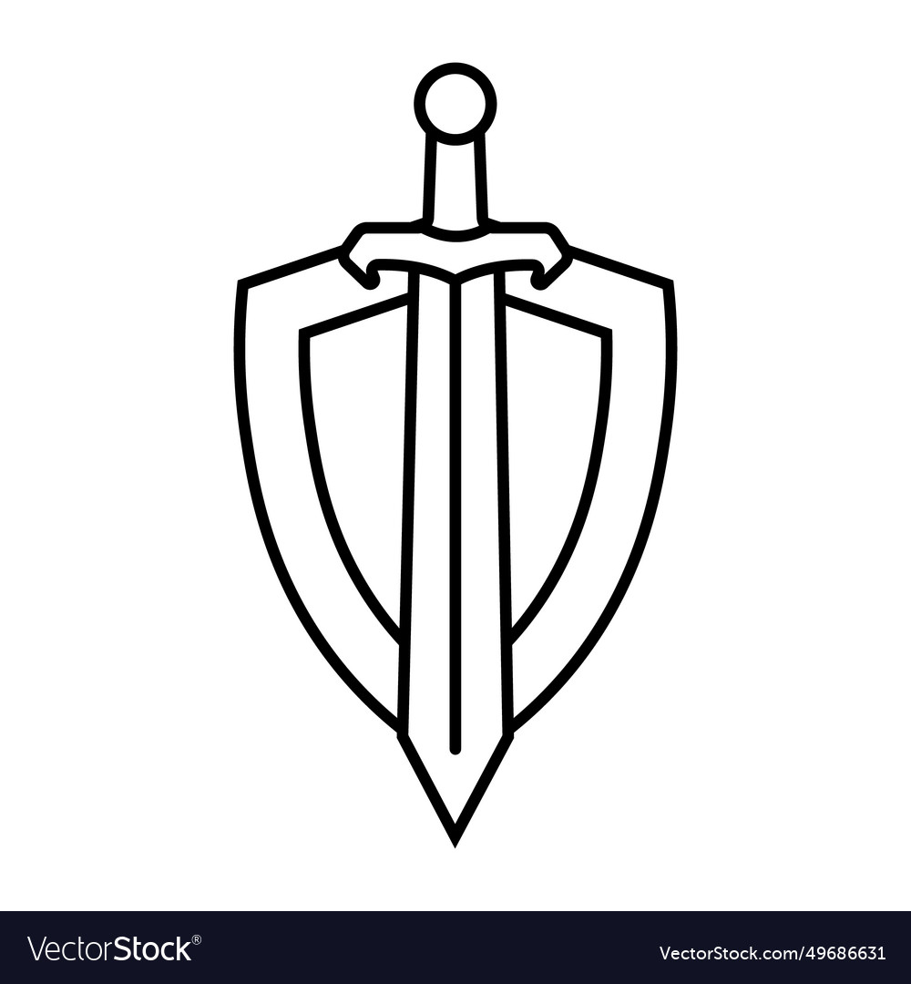 Sword on shield icon design in linear style