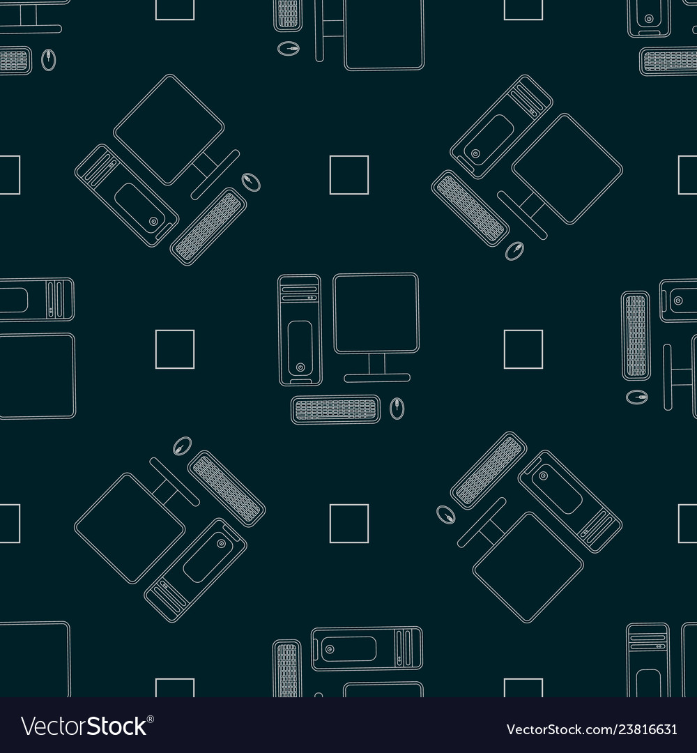 Technology print seamless pattern with desktop pc Vector Image