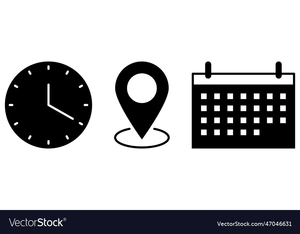 Time address and date icons Royalty Free Vector Image