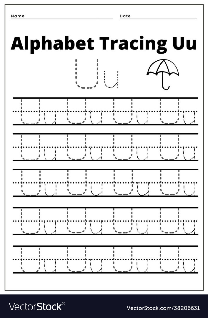 Tracing alphabet uu Royalty Free Vector Image - VectorStock