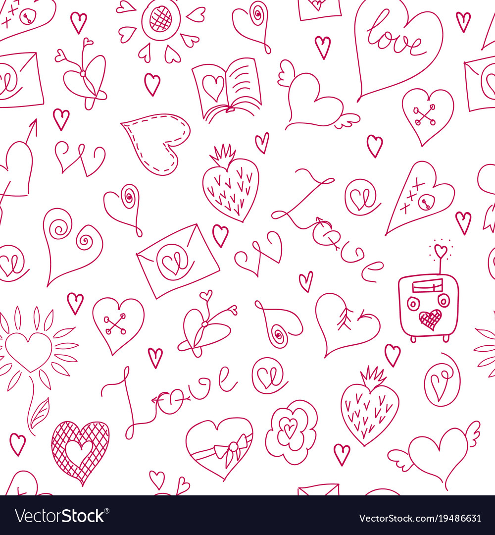 Valentines day large icons set seamless pattern