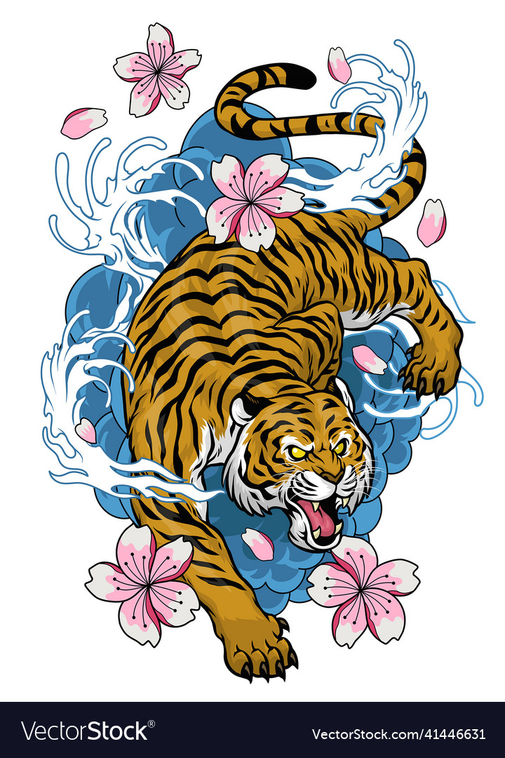 Vintage japanese style of tiger design Royalty Free Vector