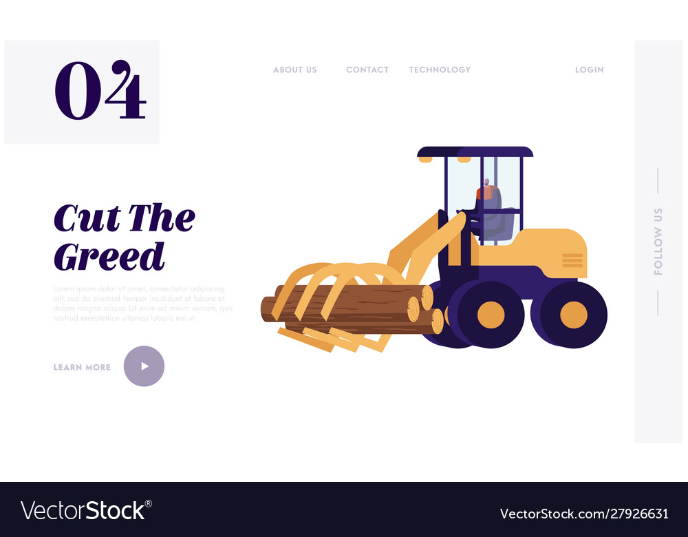 Woodcutter truck tree in forest website landing Vector Image Woodcutter truck tree in forest website landing