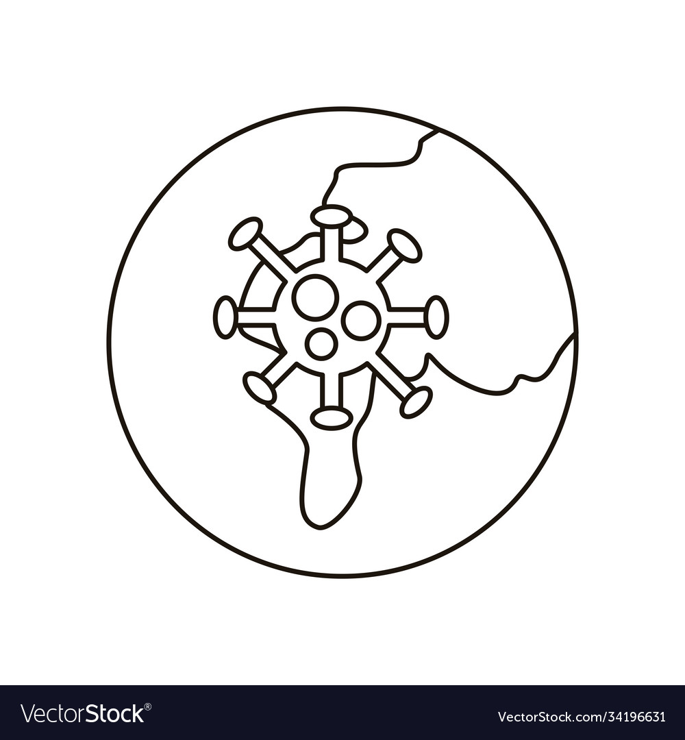 World planet with covid19 particle line style icon