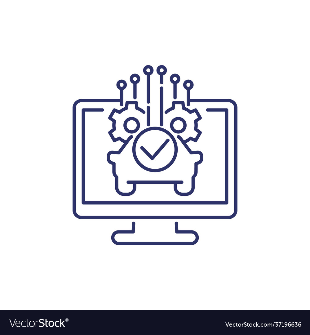 Car diagnostics line icon with a computer