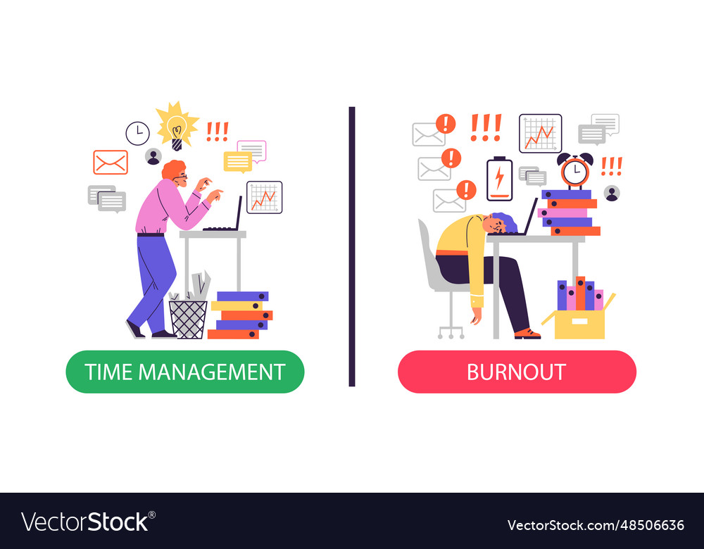 Comparison between good time management vector image Comparison between good time management