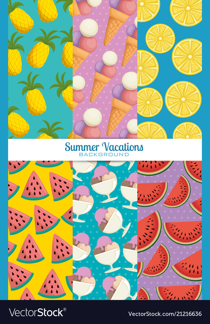 Fresh fruits set patterns backgrounds vector image Fresh fruits set patterns backgrounds