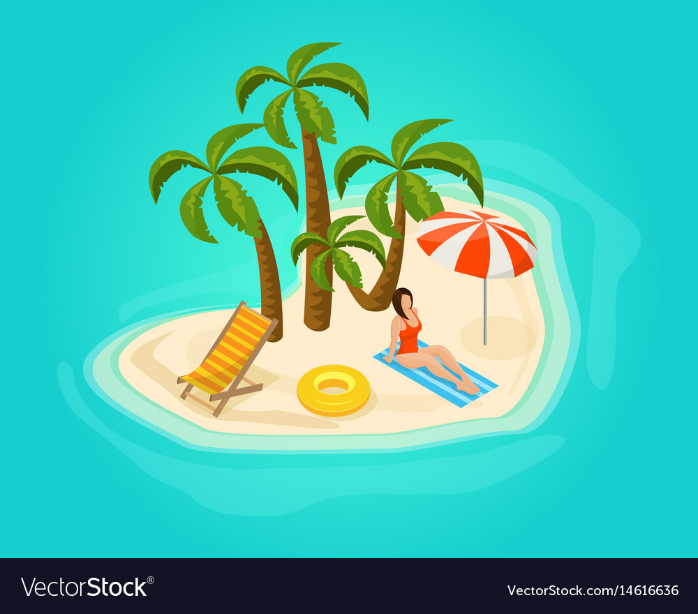 Isometric island vacation concept Royalty Free Vector Image