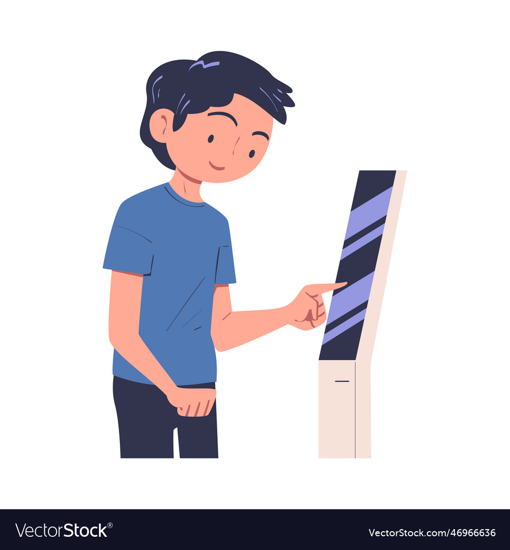 Man character using information board Vector Image Man character using information board