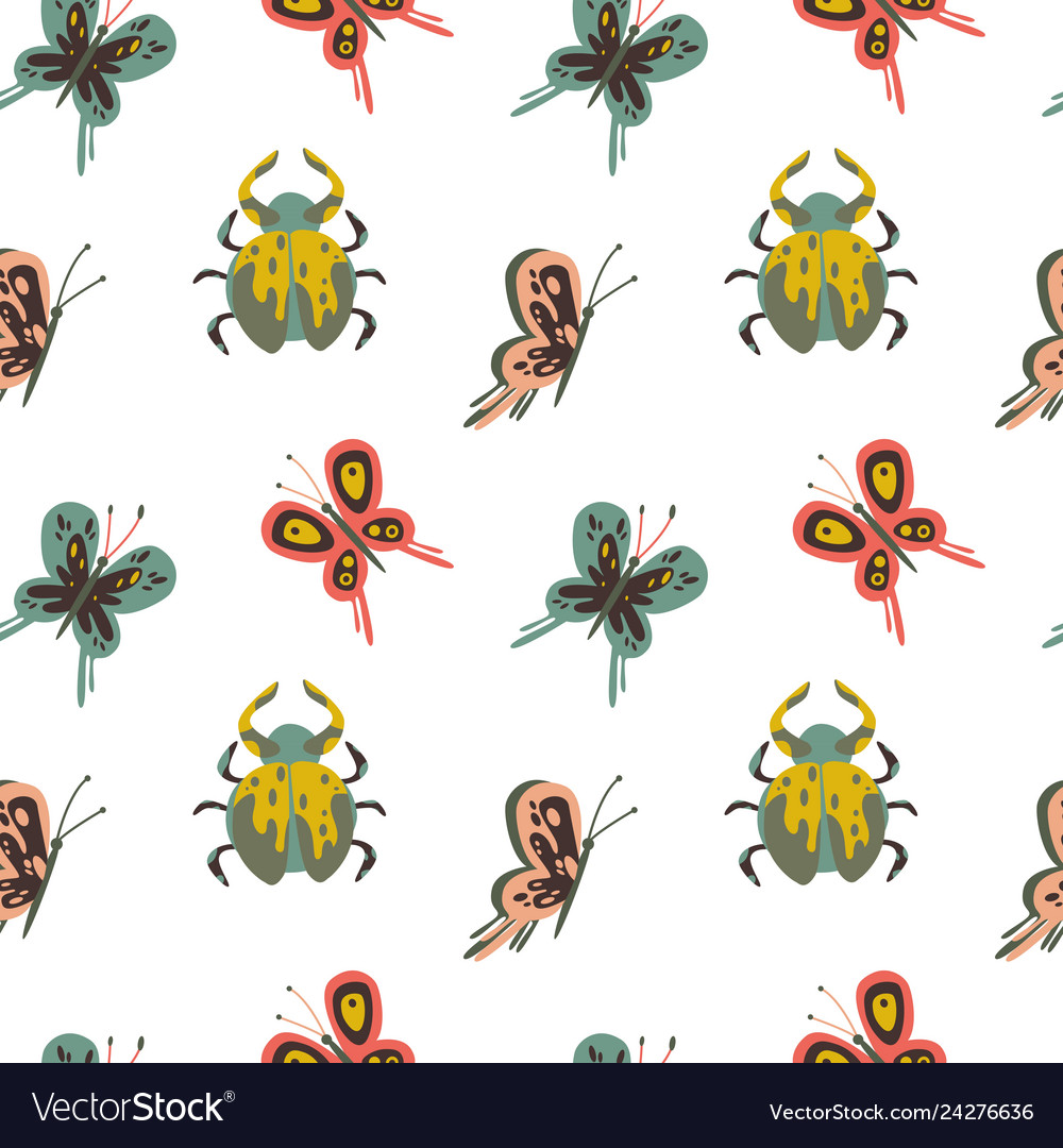 Naive pattern with insects butterfly bug Vector Image Naive pattern with insects butterfly bug