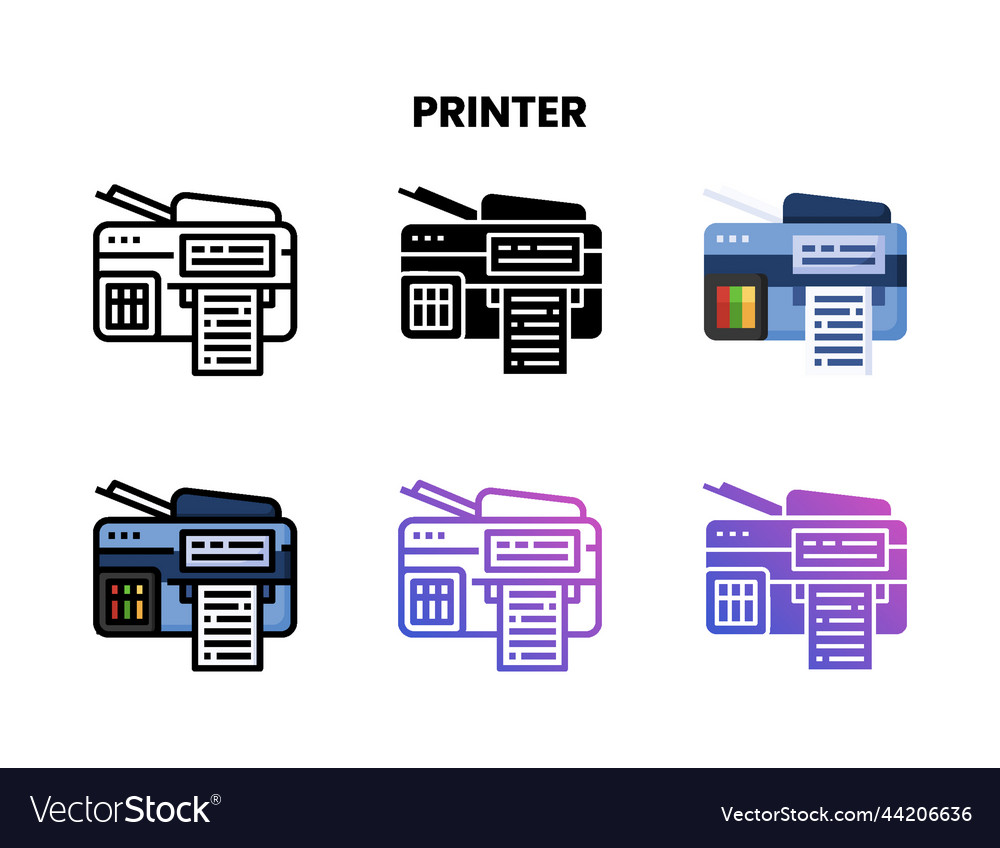 Printer icon set with different styles vector image Printer icon set with different styles