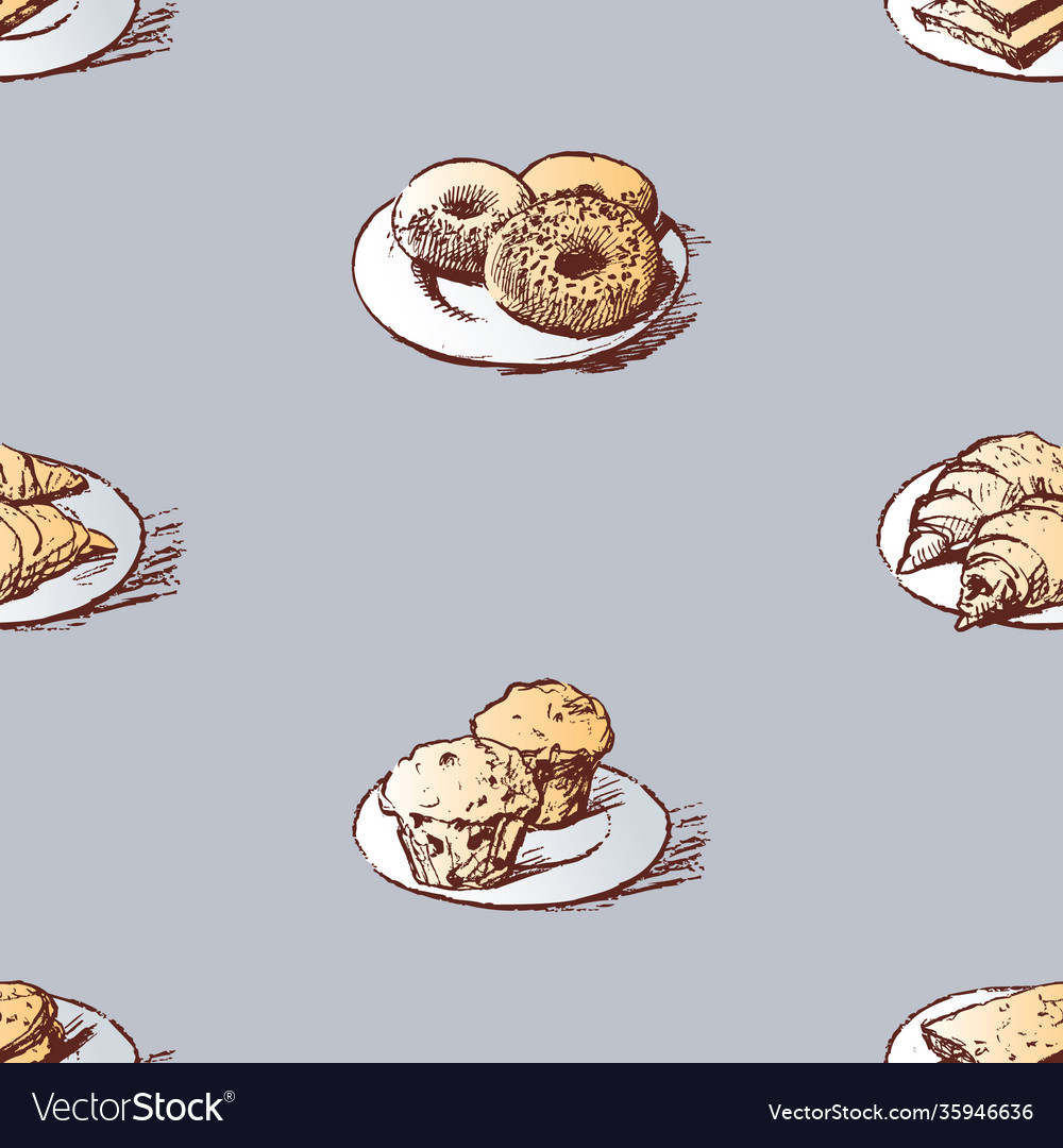 Seamless pattern sketches various pastries