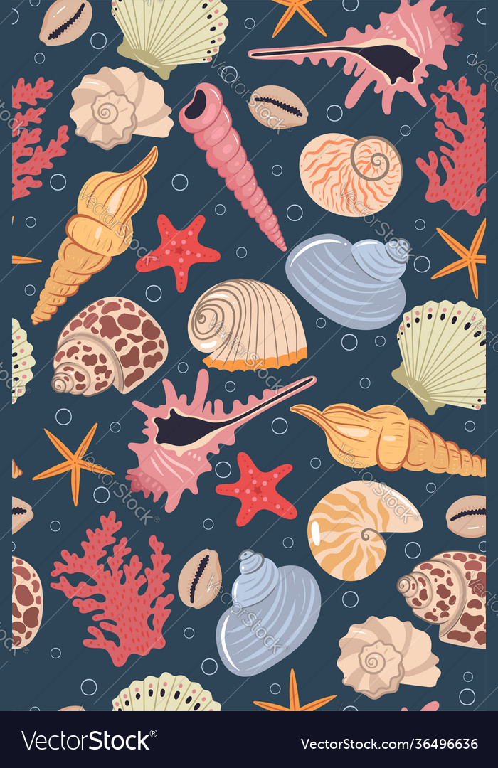 Seamless pattern with sea shells graphics vector image Seamless pattern with sea shells graphics