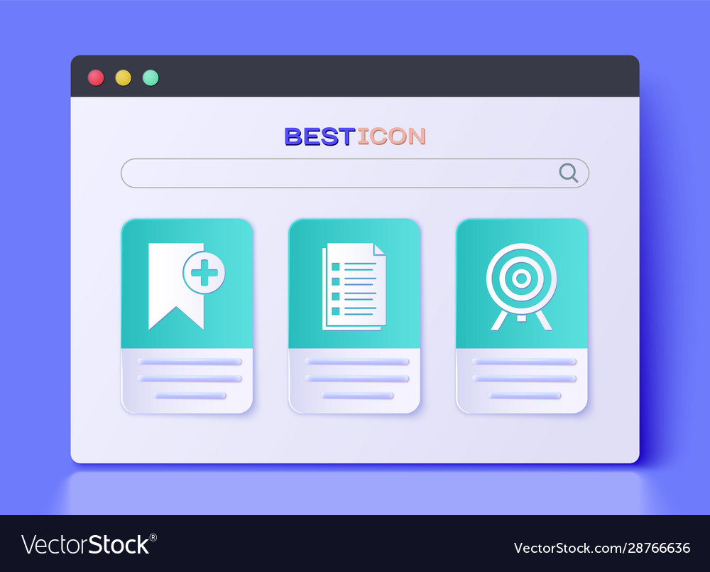 Set file document bookmark and target icon vector image Set file document bookmark and target icon