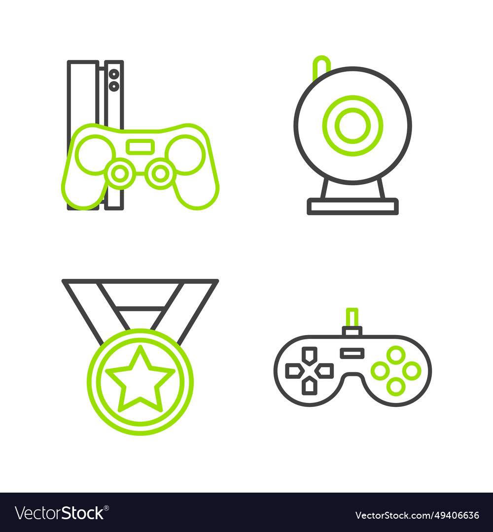 Set line gamepad medal web camera and console vector image Set line gamepad medal web camera and console