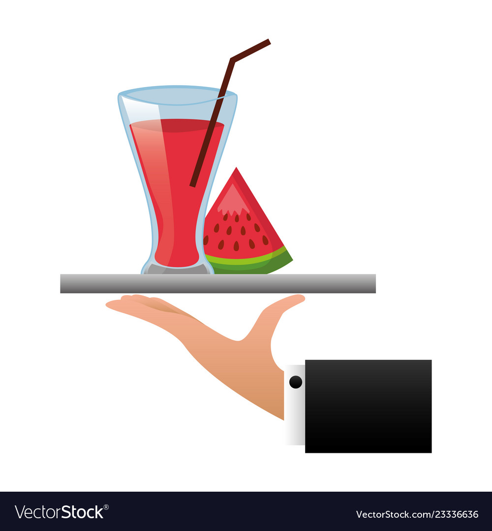 Tray hand watermelon juice cup with straw