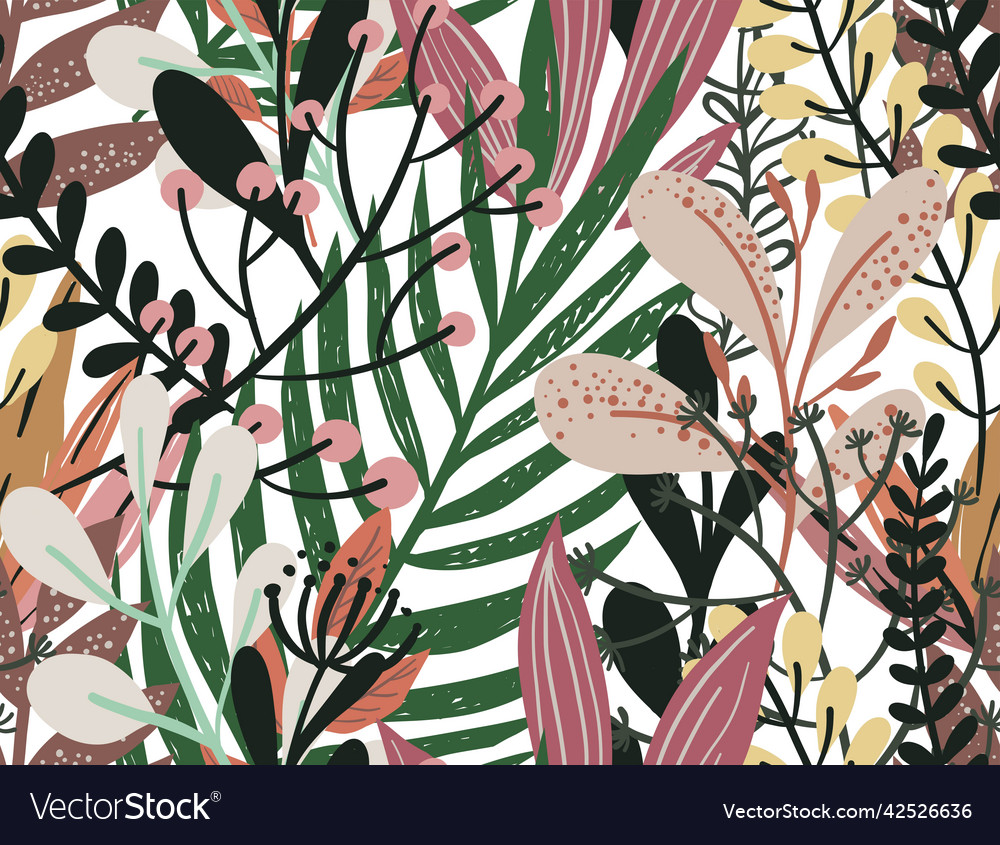 Tropical Flowers Foliage And Blossom Leaves Vector Image