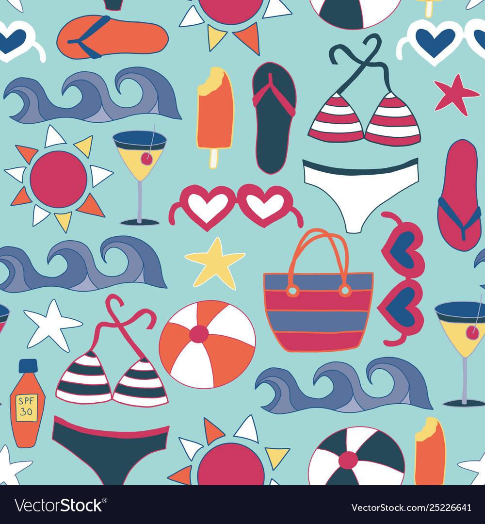 Beach icons flat seamless background tile Vector Image