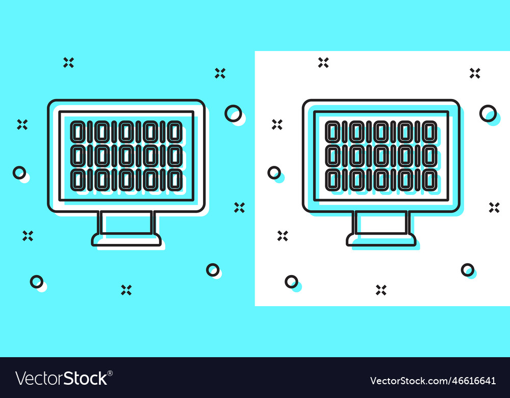 Black line binary code icon isolated on green vector image Black line binary code icon isolated on green