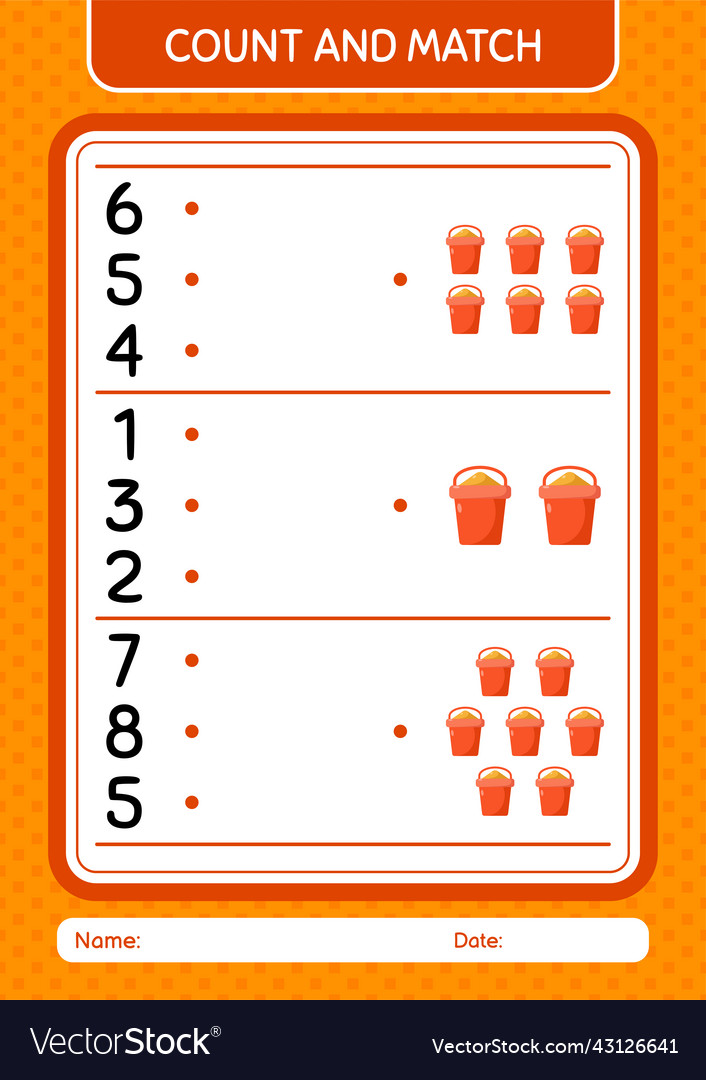 Count and match game with sand bucket worksheet