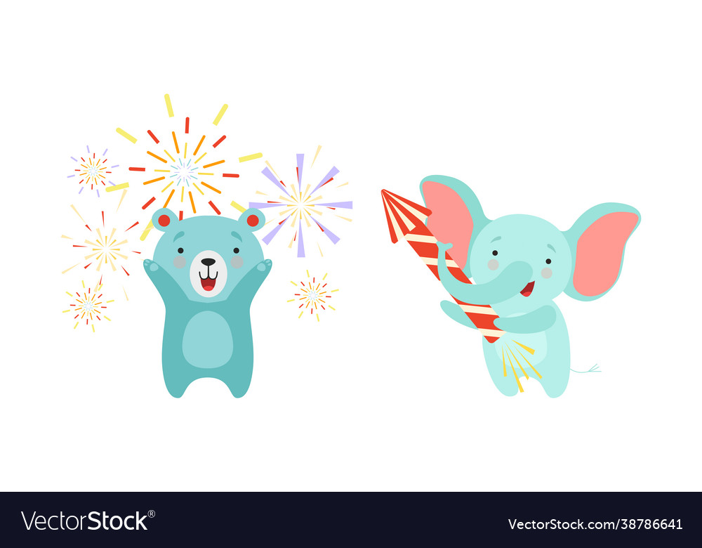 Cute animal with fireworks enjoying holiday