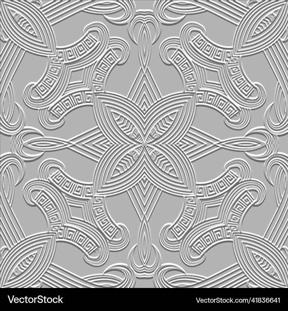 Floral greek embossed 3d seamless pattern Vector Image