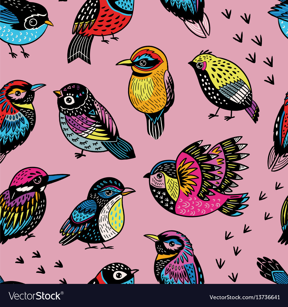 Hand drawn tropical bird pattern Royalty Free Vector Image