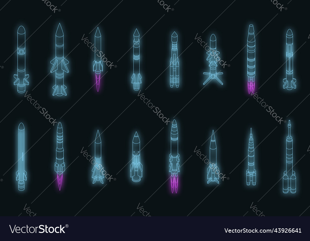 Missile attack icons set neon Royalty Free Vector Image