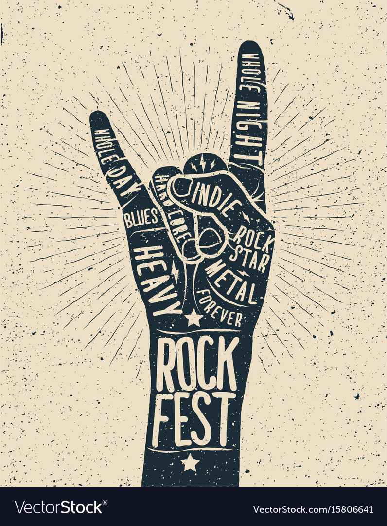 rock festival poster rock and roll hand sign vector image