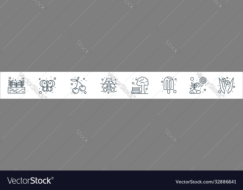 Spring line icons linear set quality vector image Spring line icons linear set quality