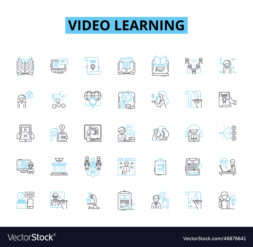 Video learning linear icons set instruction vector image Video learning linear icons set instruction