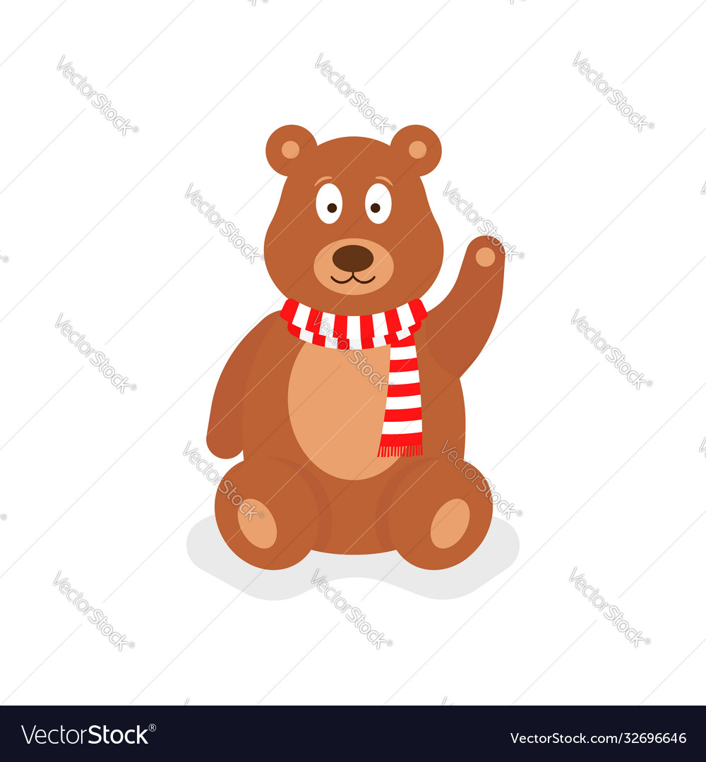 Cartoon teddy bear with red scarf