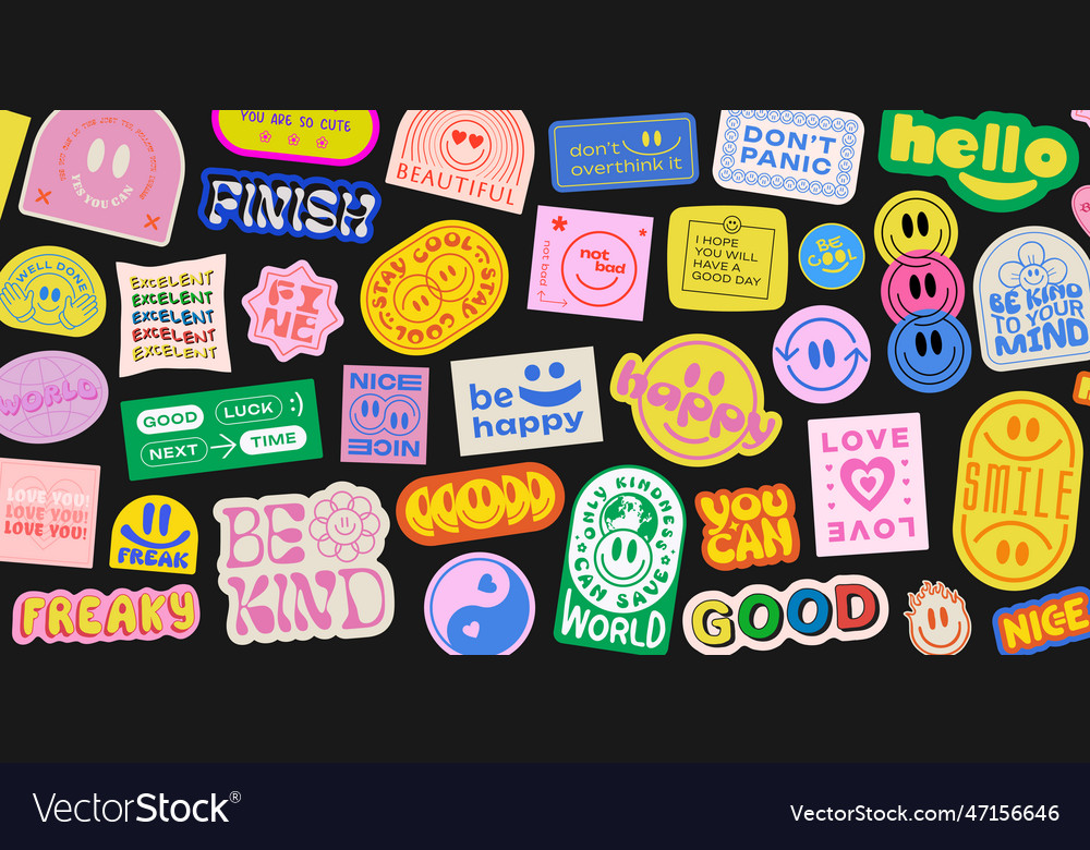 Cool groovy stickers background y2k patches Vector Image