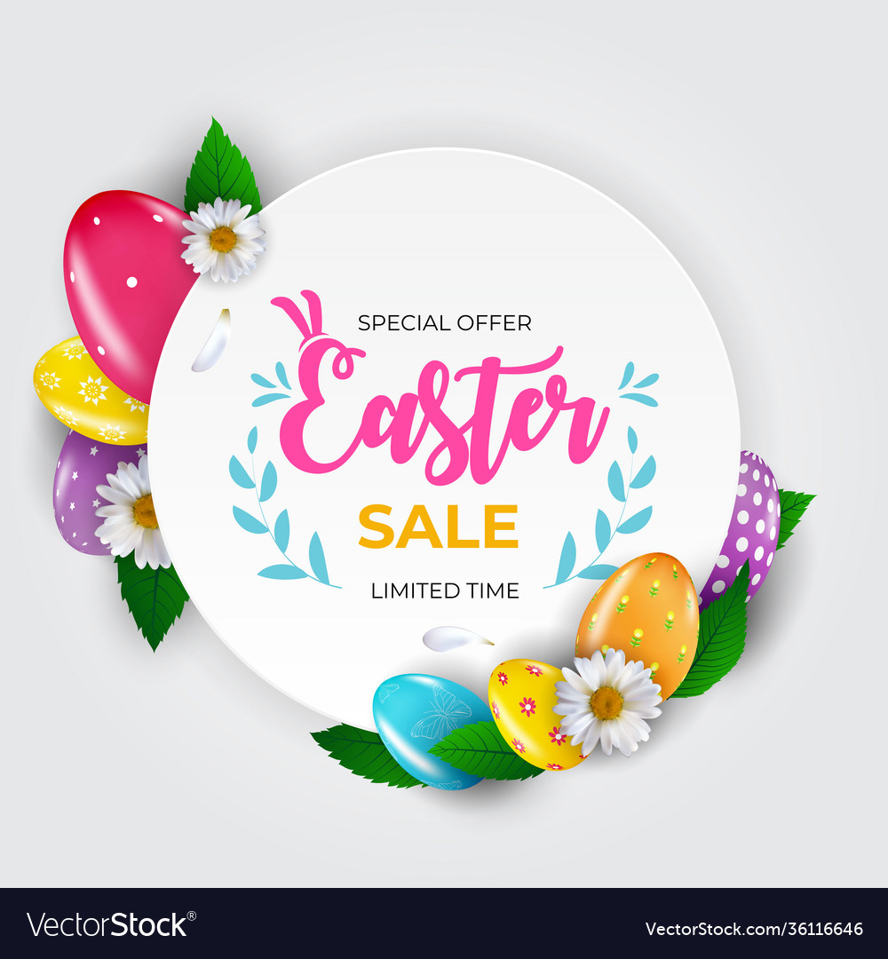 Easter sale poster template with 3d realistic