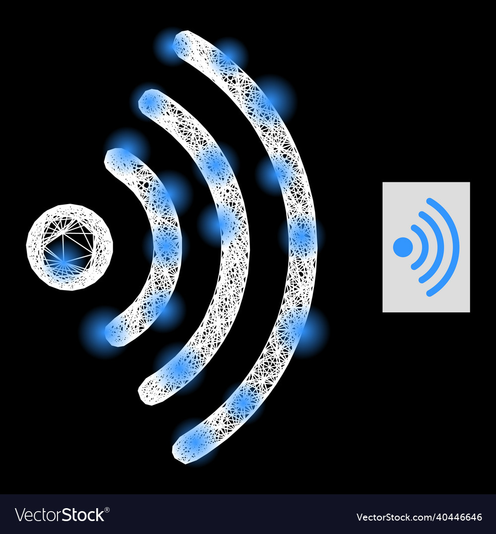 Glossy network mesh wi-fi source icon with light Vector Image Glossy network mesh wi-fi source icon with light