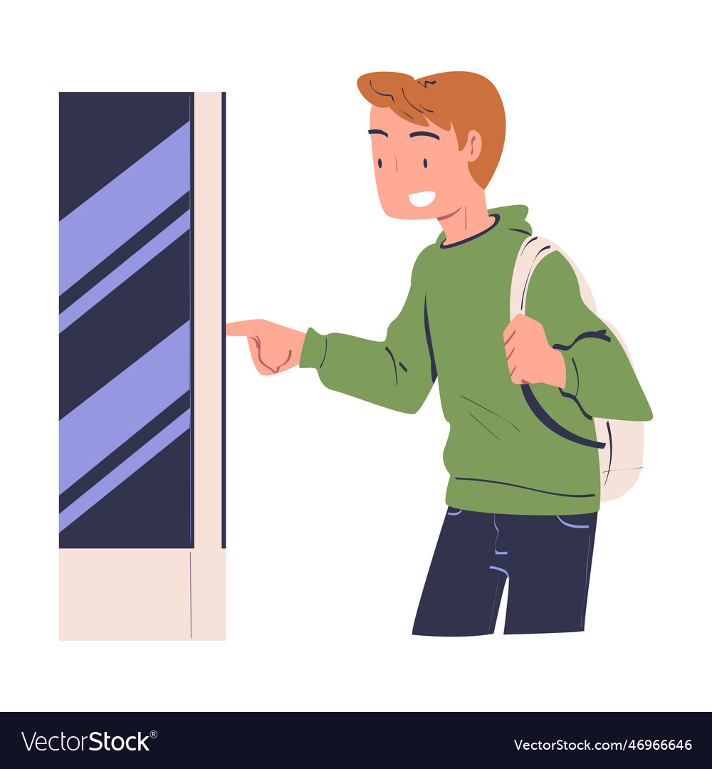 Man character using information board