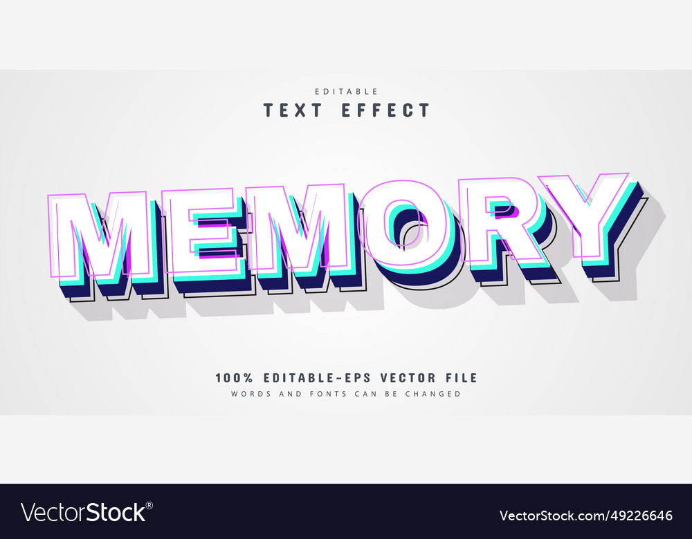 Memory white 3d style text effect vector image Memory white 3d style text effect