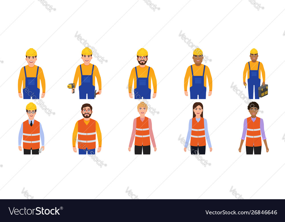 Men and women builders avatars people dressed