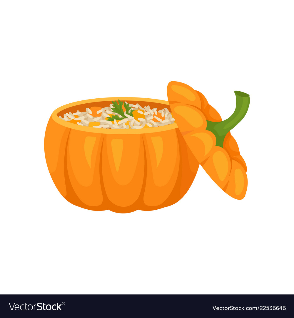 Porridge within the pot of a ripe pumpkin