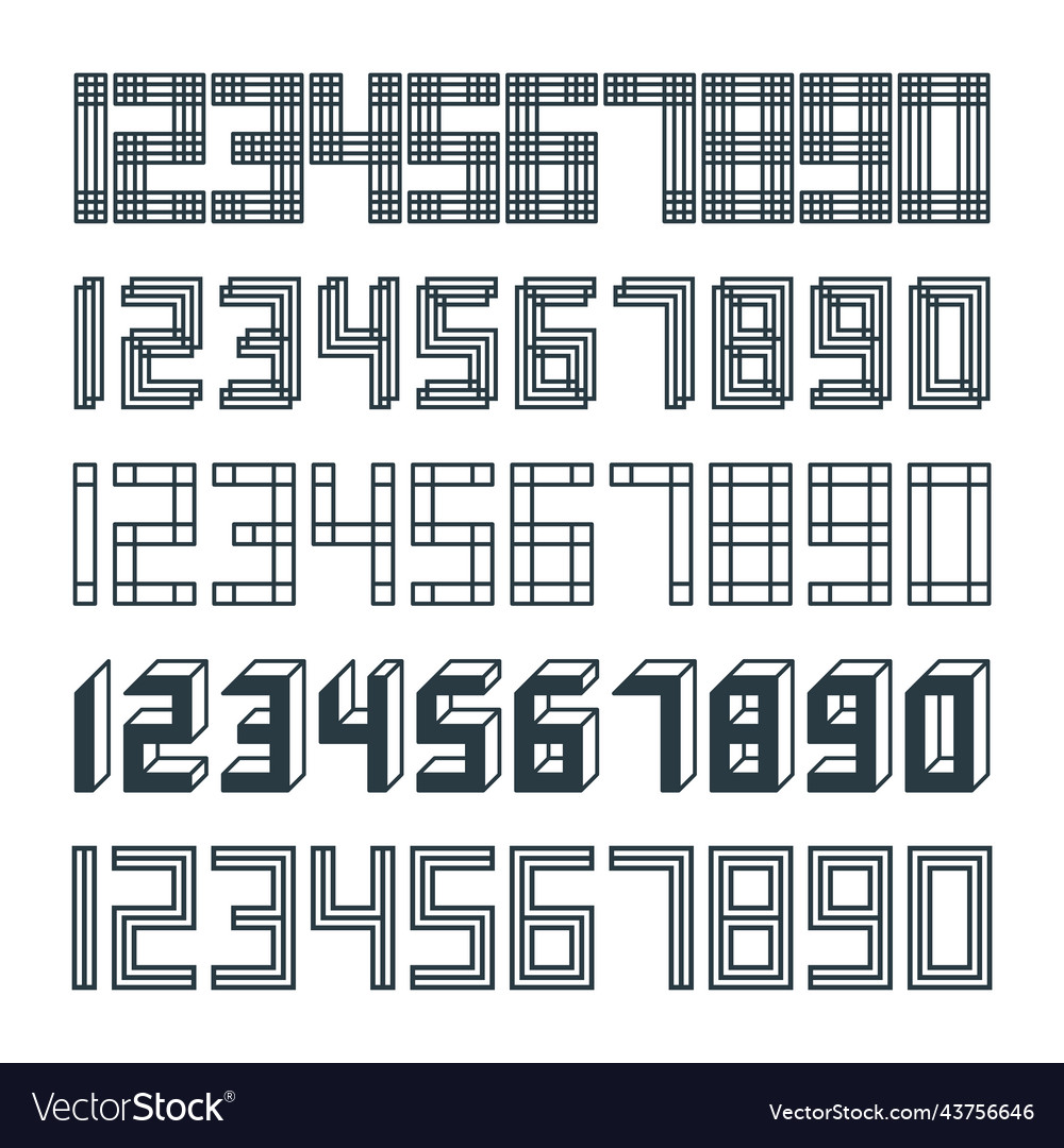 Set 5 geometric font line digital effect design