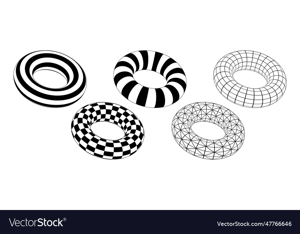Satz von Torus mit verschiedenen Mustern Drahtrahmen Vector Image Satz von Torus mit verschiedenen Mustern Drahtrahmen