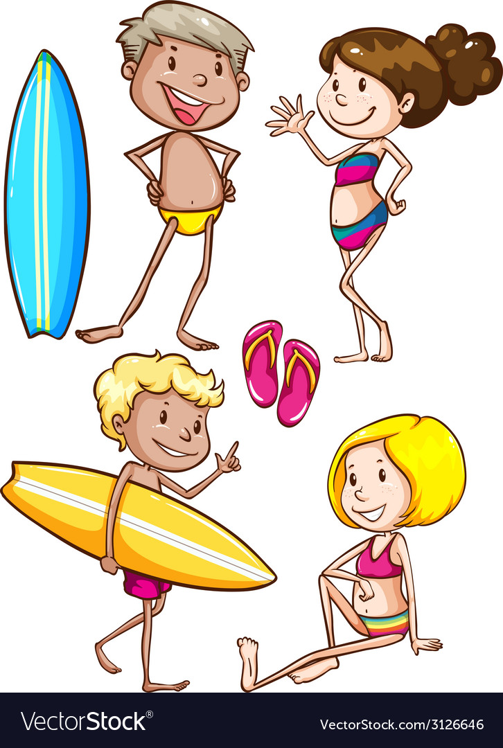 Sketches of the kids enjoying at beach