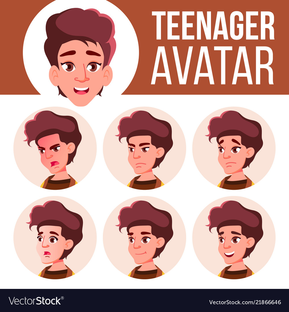 Teen girl avatar set face emotions school