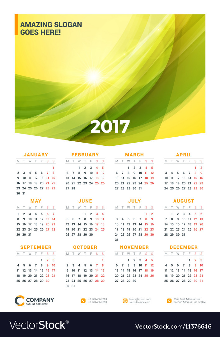 Wall calendar poster for 2017 year design print