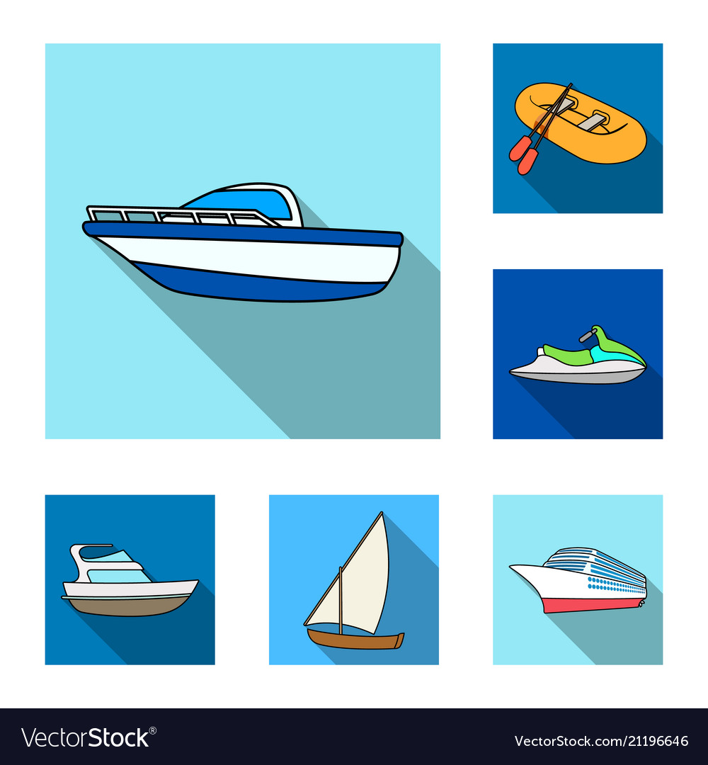 Water and sea transport flat icons in set Vector Image