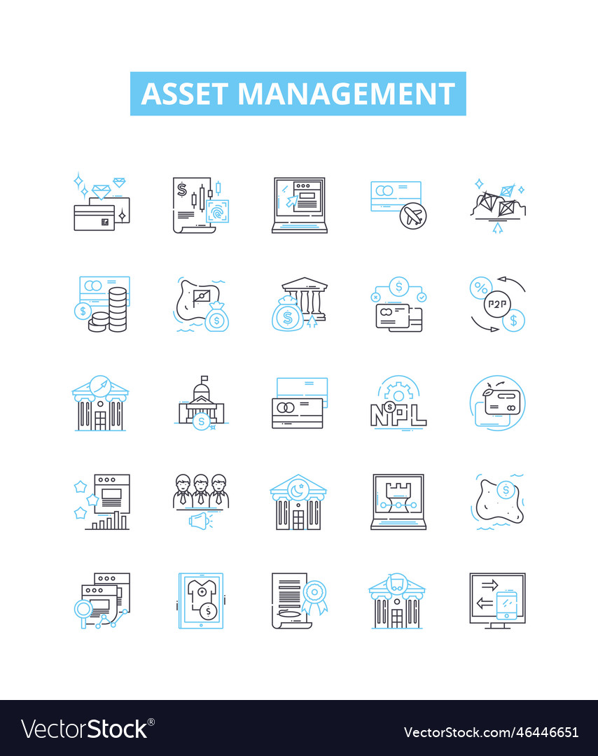 Asset management line icons set assets